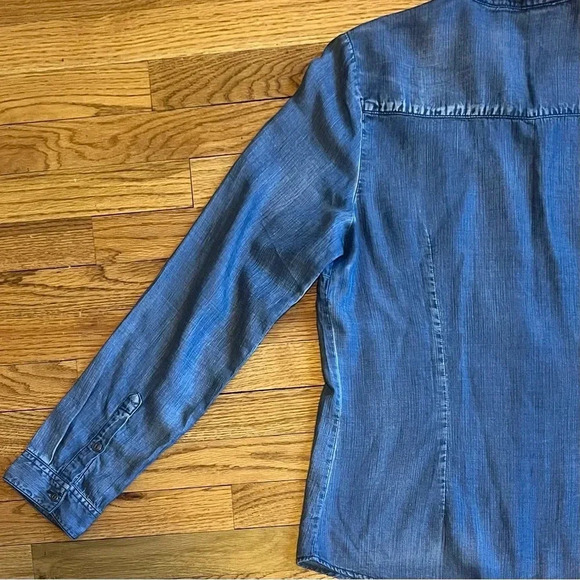 Love Stitch Dark Wash Blue Button Down Long Sleeve Denim Shirt | Size Large - Picture 5 of 12